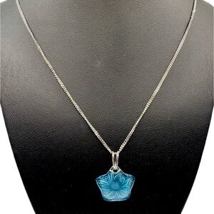 Elegant Lalique Blue Flower Pendant with 925 Silver Necklace